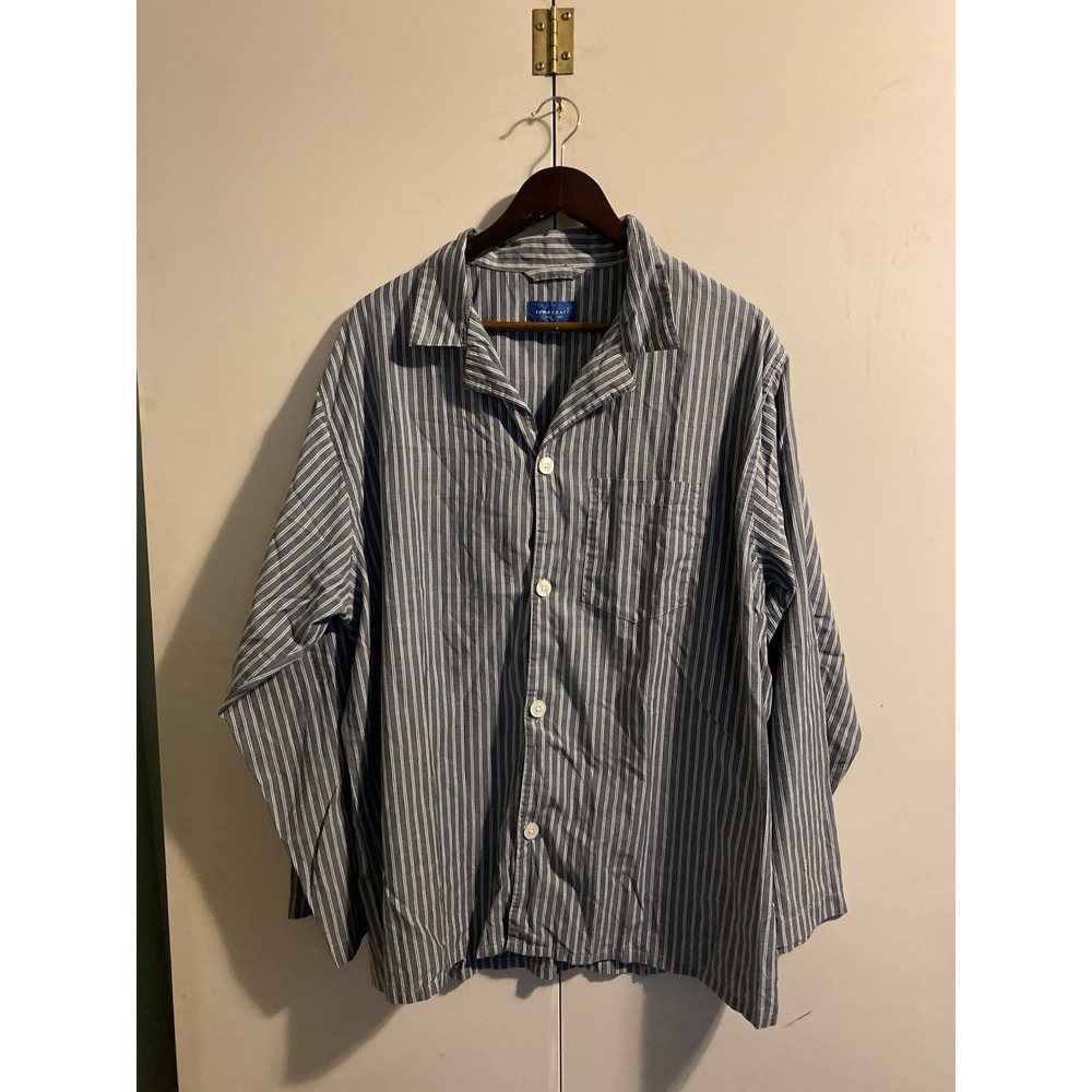 Towncraft Camp Collar Shirt Men XL Blue Good Striped 90s Vintage Long Sleeve